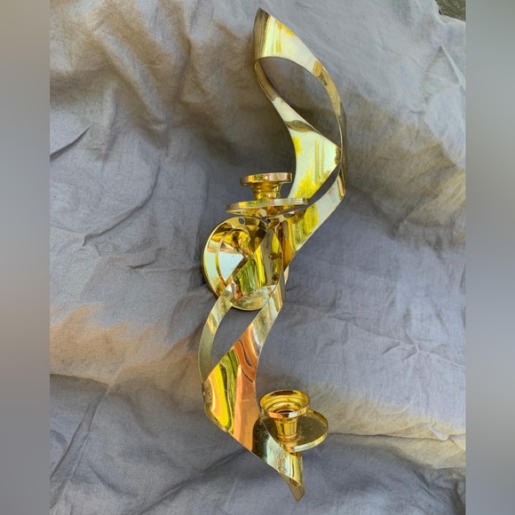 Mid Century Metal Wall Sconce Candle Holder Brass Gold Retro Decor MASCOT Atomic - Picture 2 of 9